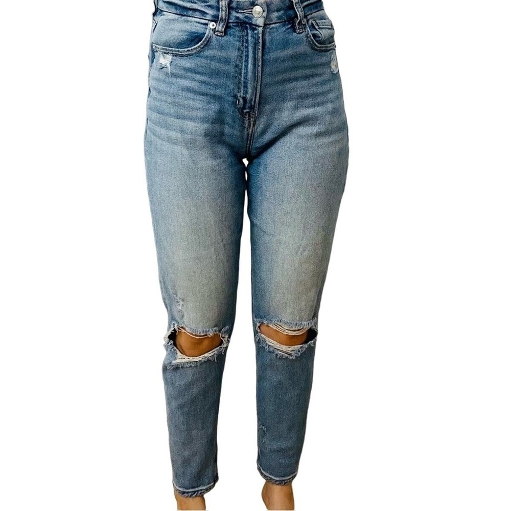 AMERICAN EAGLE women’s curvy mom jeans 4 x short distressed holes light wash